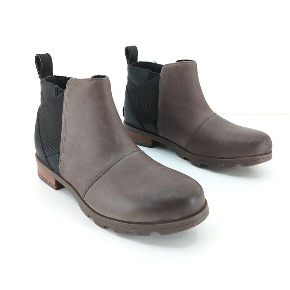Sorel Women 6 Emelie Boots Quarry Gray Chelsea Leather Bootie Pull On Waterproof - Picture 1 of 8